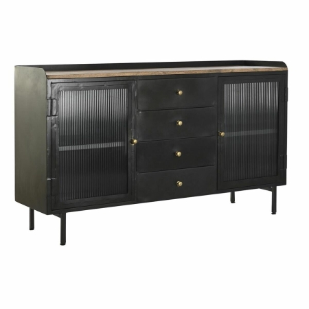 Dientafel DKD Home Decor Natuurlijk Zwart Gouden Metaal Mangohout (145 x 40 x 85 cm)