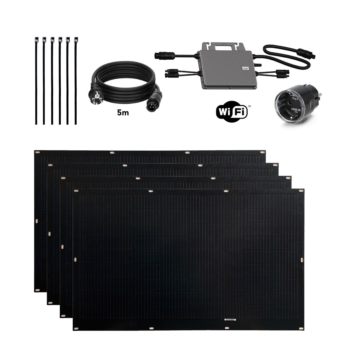 Zelf te installeren Solar Kit Flex Full Black 800W x4 ultralichte en flexibele zonnepanelen. Aanbevolen voor balkon. - Afbeelding 2